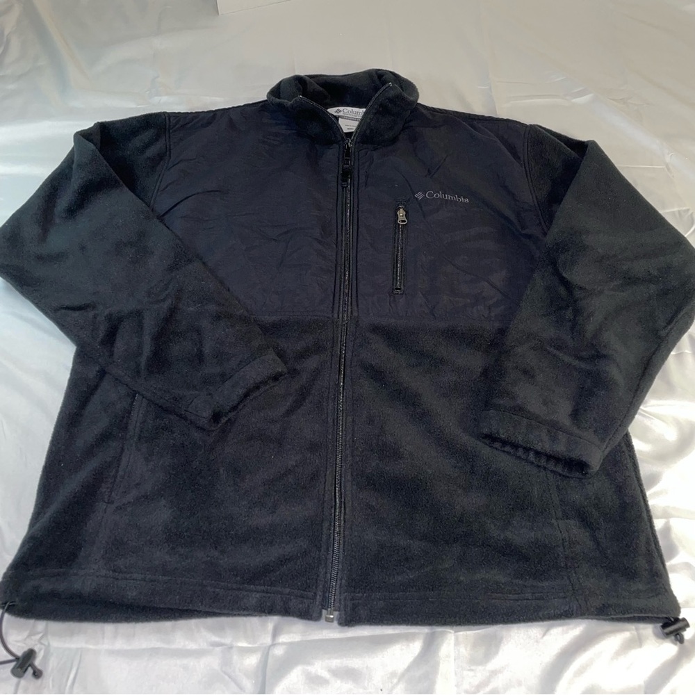 Columbia Mens Fleece Jacket Black Full Zip Hybrid Nylon Overlay XM6846 Large